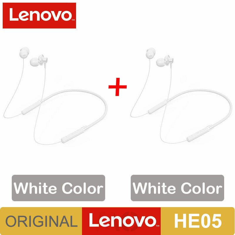 Original Lenovo HE05 Bluetooth 5.0 Wireless Magnetic Neckband Running Sports Earphone Earplug with Waterproof Noise Canceling: HE05 2PCS White