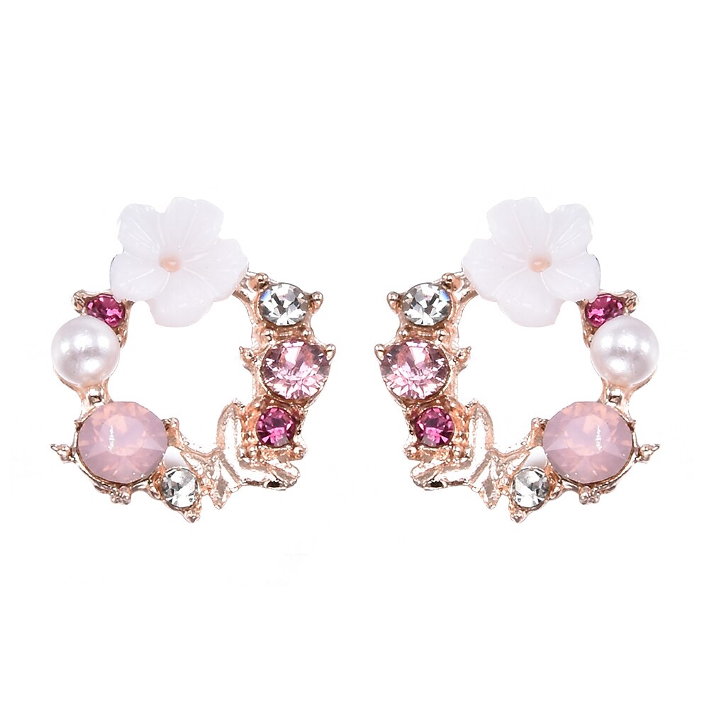 Witte Parel Bloem Vlinder Oorbellen voor Vrouwen Rhinestone Roze Imitatie Parels Oorbellen Mode Vrouwen Sieraden