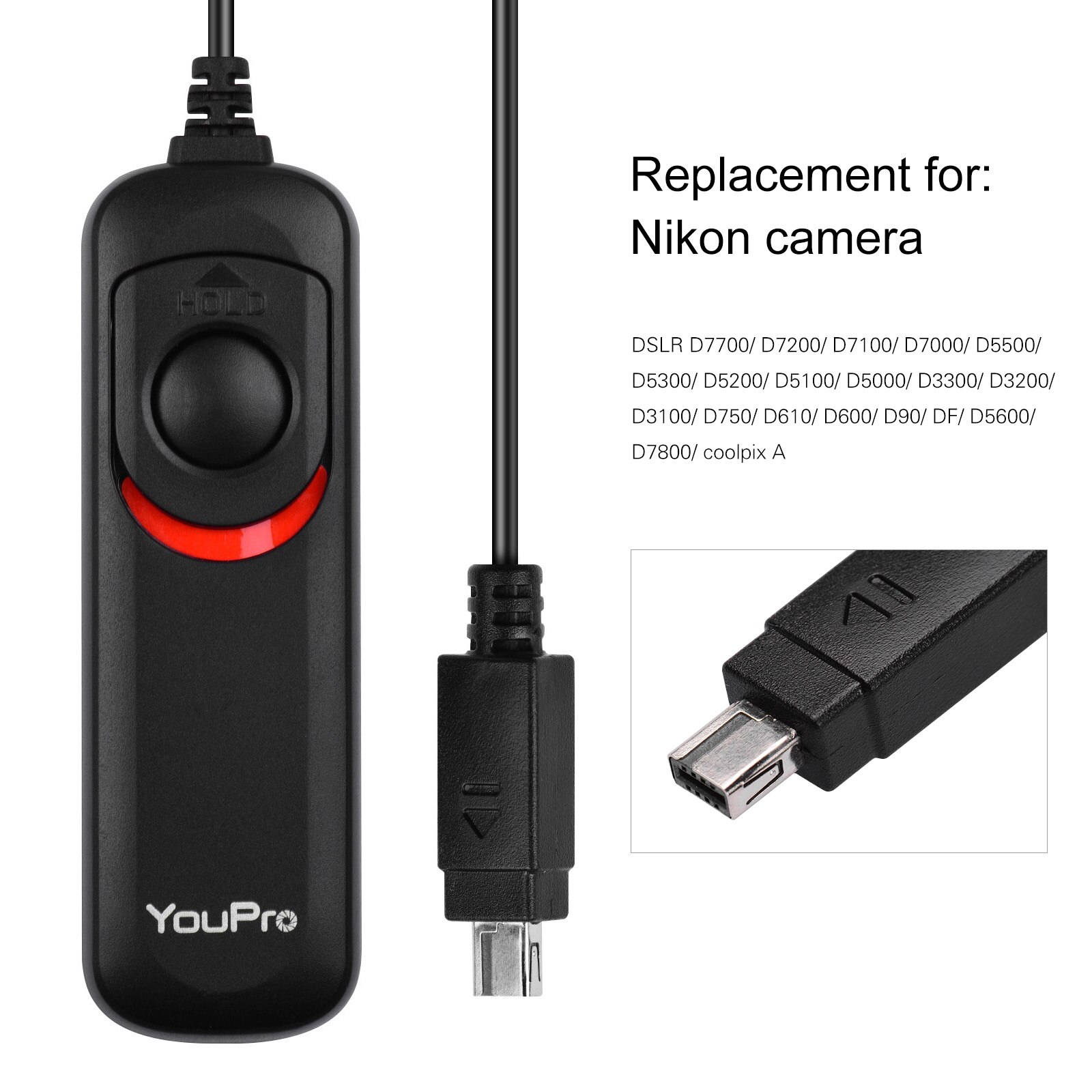 Mando a distancia tipo DC2 para Nikon, Cable disparador con temporizador, 1,2 m/3,9 pies, repuesto para D7700, D7200, D7100, D7000, D5500, D5300, D5200