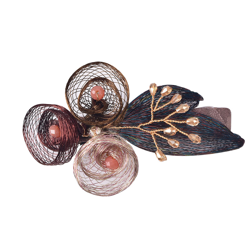 Original Handmade Copper Wire Flower Shape Hair Clips for Women Girls Chinese Style Braided Hair Clips Hair Accessories: Pink