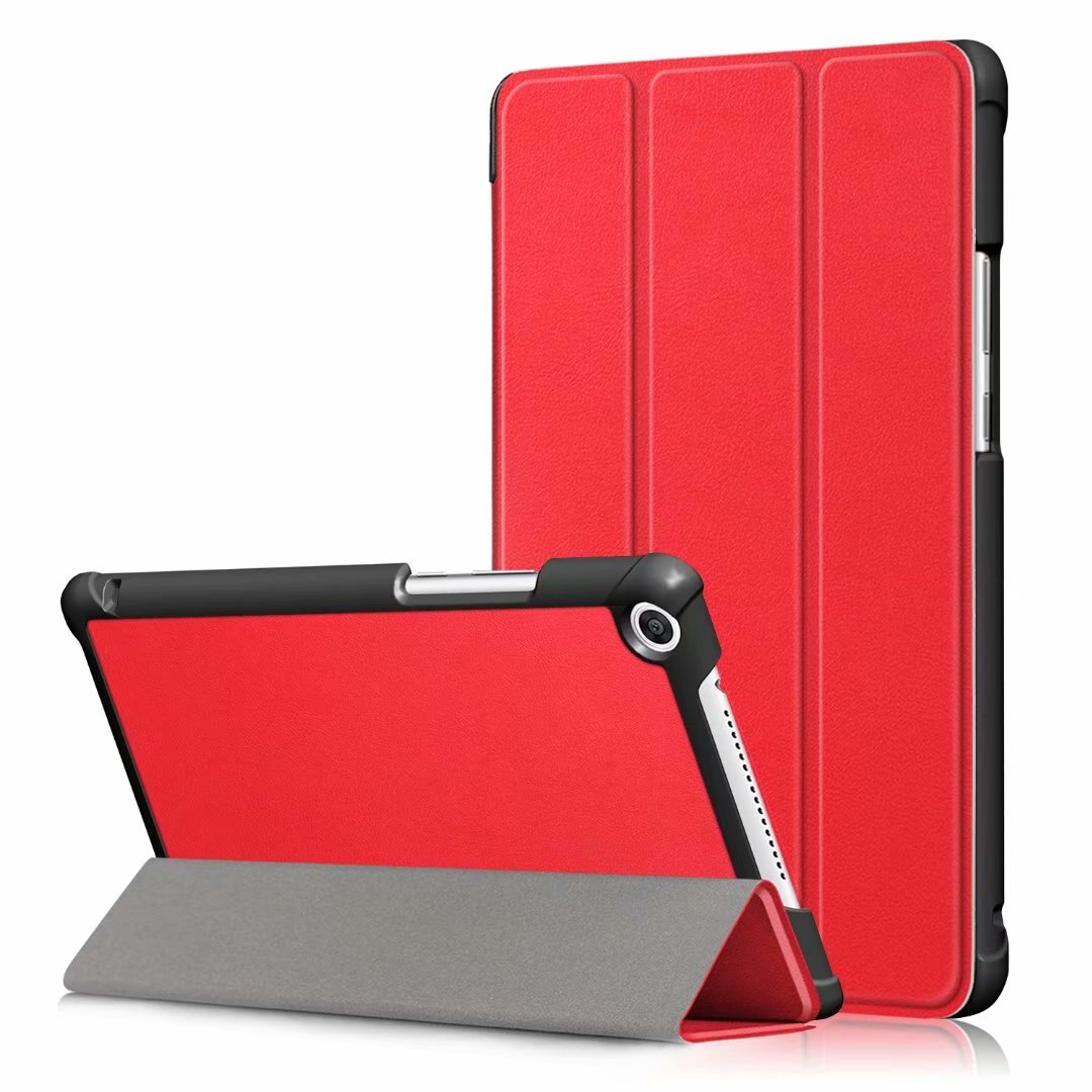Slim odwróć PU skórzane etui do Huawei MediaPad M5 lite 8 JDN2-W09/AL00 8.0 cal inteligentny pokrowiec do huawei m5 lite 8 Case + film + długopis: red
