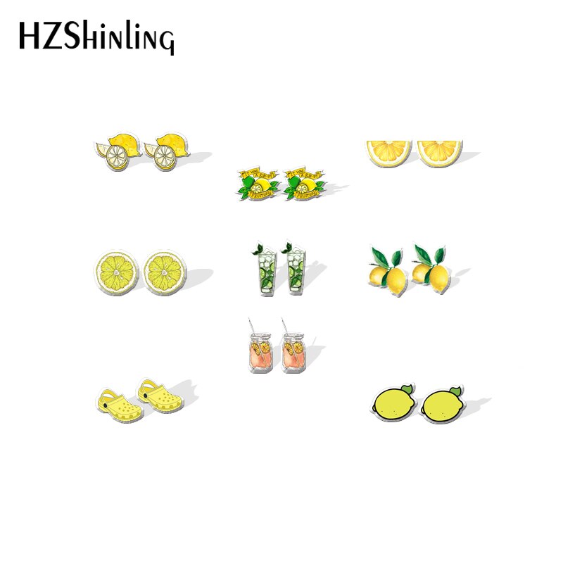 Pendientes de resina acrílica de limones, joyería hecha a mano, para niña, novedad de