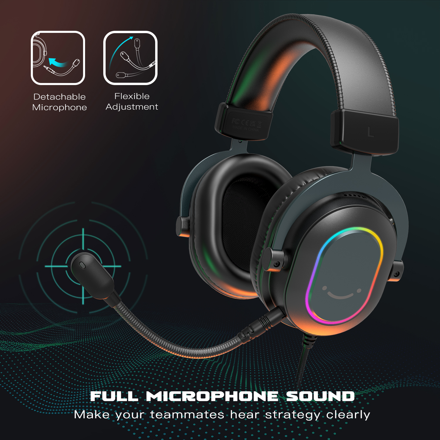 Zestaw słuchawkowy FIFINE USB do gier z dźwiękiem przestrzennym 7.1/kontrolą linii/trybem 3EQ, słuchawki RGB z mikrofonem, Plug and Play, do komputera/PS5 -H6