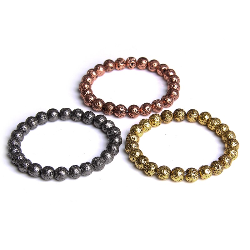 Bracelets de perles de pierre volcanique de couleur antique hommes classique élastique 8 mm naturel bracelet de lave de roche pour Homme bijoux d'anniversaire