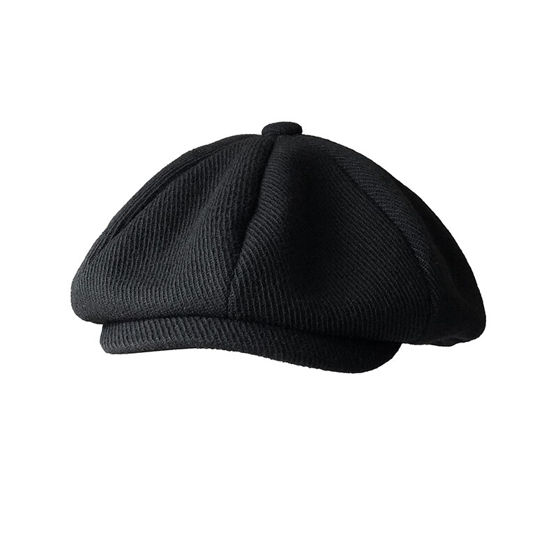 Black Newsboy Hat Top Grade Man Newsboy Caps Octagonal Tweed Warm Winter Berets Hat Male Female Gatsby Flat Caps BLM08: black / XL 60-62CM