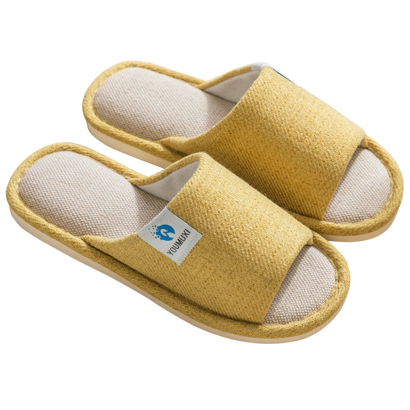 Open Indoor Spring and Autumn Cotton Linen Home Slippers Men 's and Women 's Floor Non-Slip Home Linen Slippers Stall