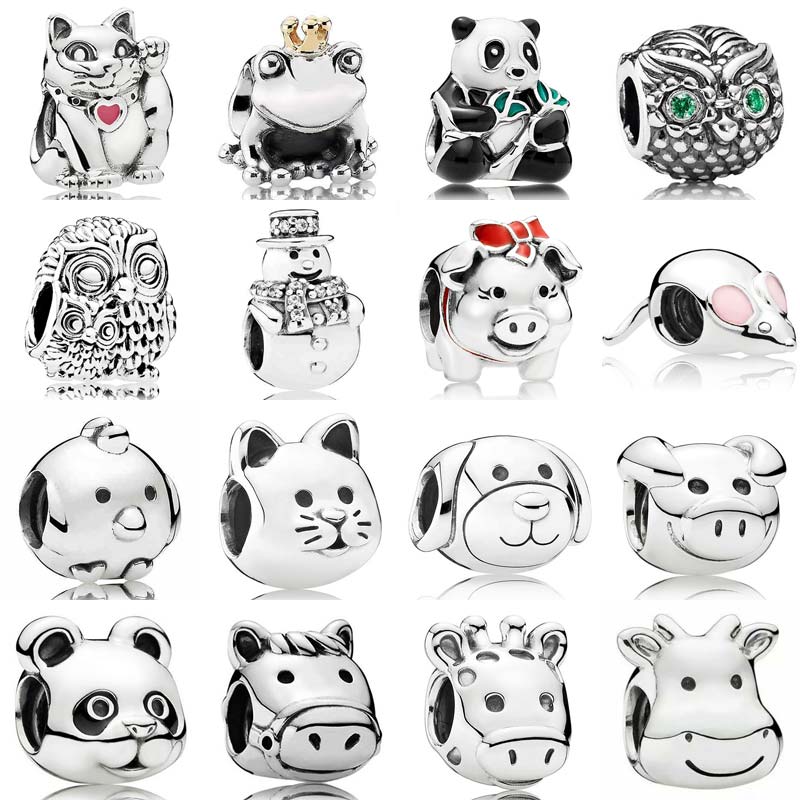 Onnekas heiluttaa kissa sammakko prinssi panda leikkisä sika vanhempi pöllö eläin helmi 925 sterlinghopeaa charmia istuva rannekoru tee itse koru