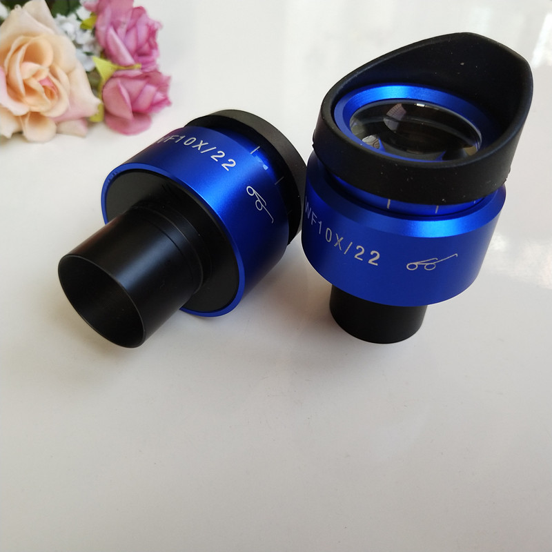 WF10X 22mm Blue Shell Zoom Adjustable High Eyepoint Biological Microscope Eyepiece Lens 23.2mm with Rubber Eye Guards