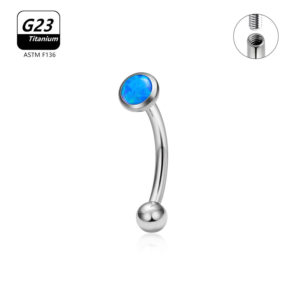 G23 titanio ASTM-F136 Piercings ceja hilo interno Piercings de cejas joyería del cuerpo para mujeres pendiente de circón: YELLOW / Chapado en platino
