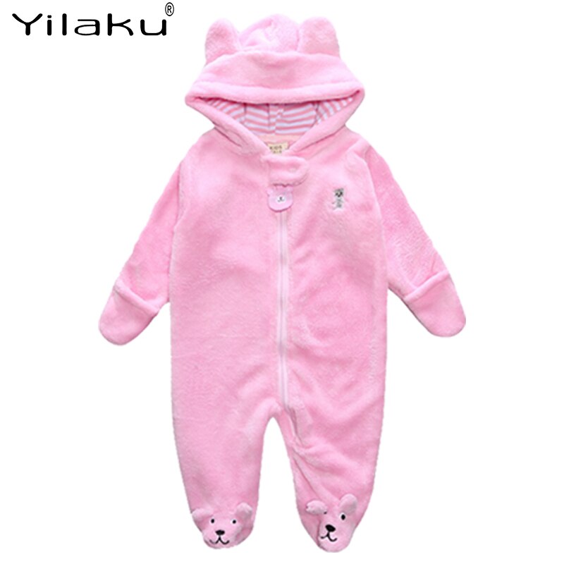Yilaku Baby Kleding Herfst Hooded Baby Meisje Romper Wrap Voet Peuter Jongens Jumpsuit Beer Cartoon Kids Baby Unisex Een-stuk YY065: pink- / 3