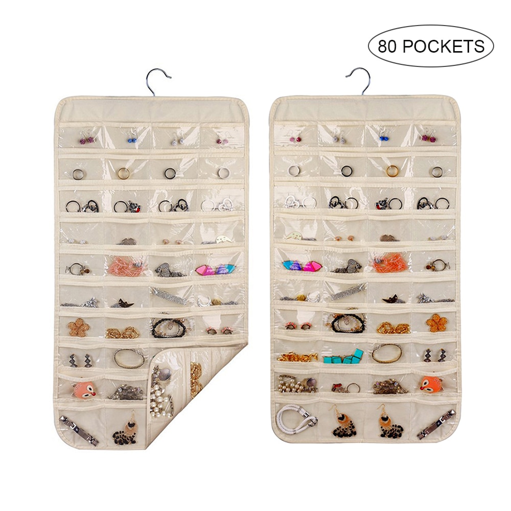 1 Uds 80 bolsillos organizador de joyas colgantes doble cara bolsa para guardar joyas para guardar pendientes bolsa de joyas