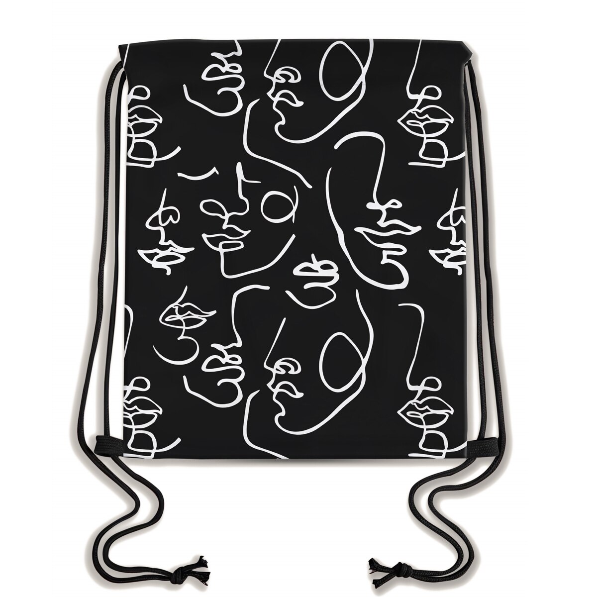 Deanfun Trendy Drawstring Bag Abstract Line Face Printed Black Backpack Women Function Storage Softback 60462