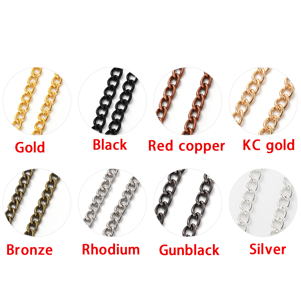 2 m/lote de cadenas para collar y pulsera, cadena de eslabones chapada en plata/oro/negro de armas/bronce de 2,5/3,5/4,5mm para accesorios de fabricación de joyería DIY