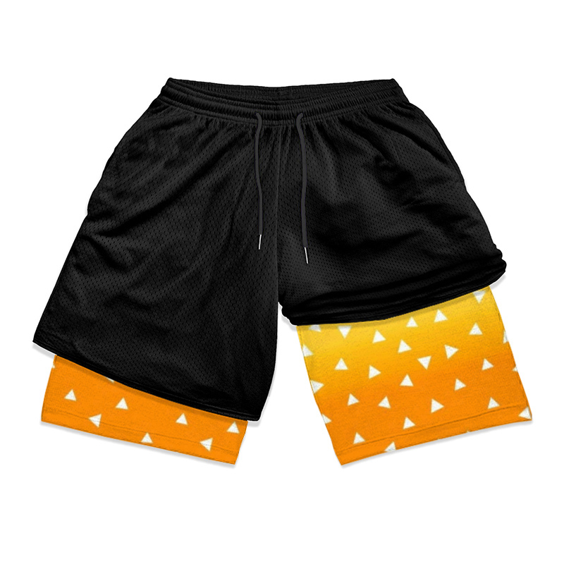Calções desportivos de compressão para performance masculino, calções elásticos, secagem rápida, 2 em 1, ginásio, fitness, treino, verão: XXXL / Bege
