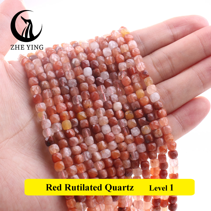 Cuentas cuadradas de piedra facetada Natural, amatista, amazonita, cuentas espaciadoras sueltas para pulsera DIY, collar, accesorios, hebra de 4x4mm de 15'': Champán