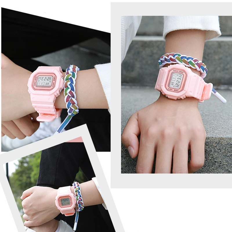 YIKAZE Jongens en Meisjes Student Elektronisch Horloge Macaron Kleur Heren en Dames Sport Wekker Waterdicht Vierkant Horloges Cadeau