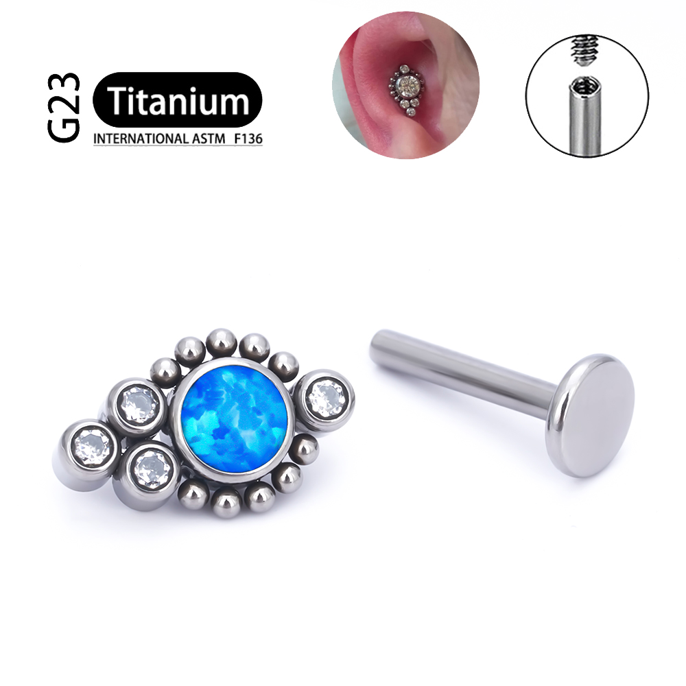 G23 titanio ASTM F136 cartílago pendientes circón ópalo ágata Labret labio Tragus de Navidad joyería Piercing para mujeres