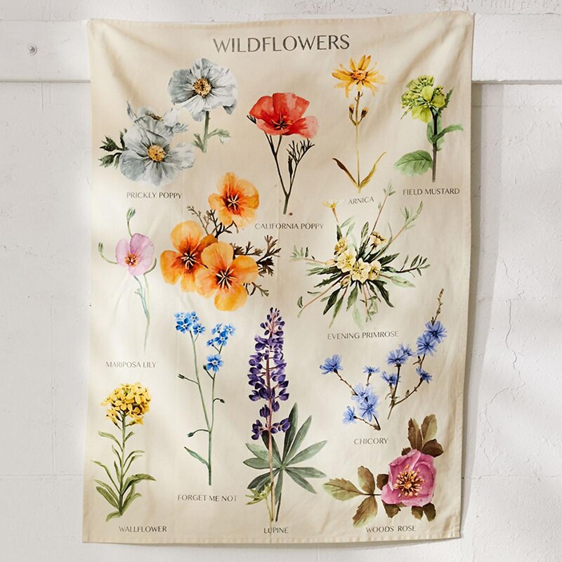 Nórdico ins pano de parede hangingtapeçaria flor tecido coreano mão desenhada dormitório decoração do quarto guardanapo tapeçaria apartamento boêmio: 95cmx73cm