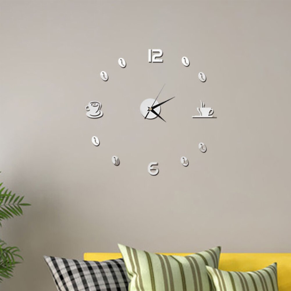 Grande horloge murale auto-adhésive, décoration silencieuse 3D, horloge de cuisine surdimensionnée, autocollant mural en acrylique, miroir