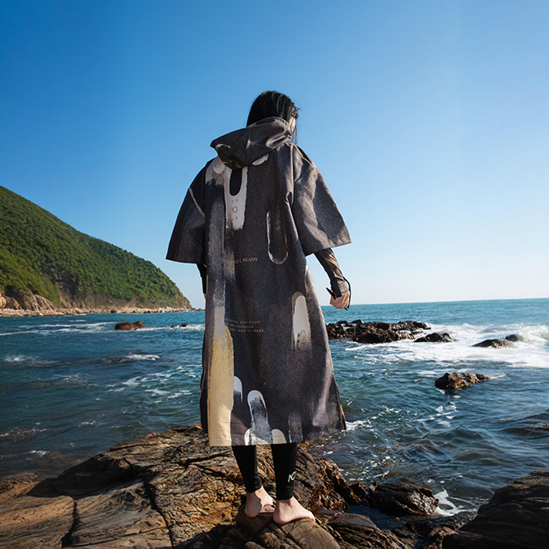 Nu-june surfponcho zwarte patchwork poncho unisex waterdichte sneldrogende hoodies zwemhanddoeken met strandduikkleding