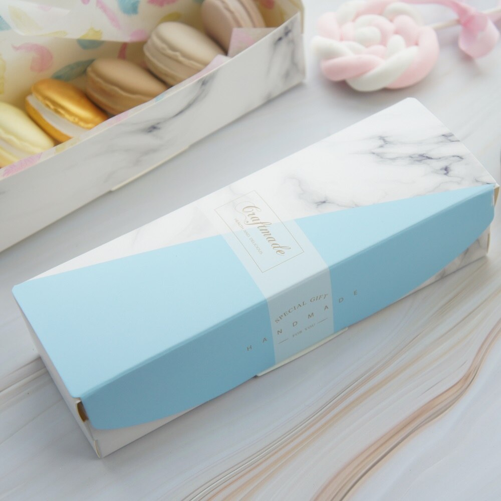 21.5*7.2*5 cm 10 stuks blauw marmer handgemaakte Papier Doos als bakken Macarons koekje snoep Chocolade bruiloft verjaardagsfeestje pack