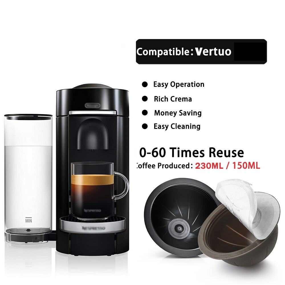 10 to 60 gånger med livsmedelskvalitet pp kaffekapsel för nespresso vertuo vertuoline plus påfyllningsbara kapslar