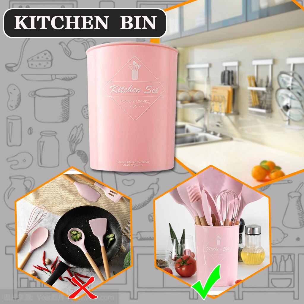 Home Cooking Storage Set Practical Heat Resistant Kitchenware Kitchen Tool Cookware Storage Box Kitchenware Storage Bucket: Pink