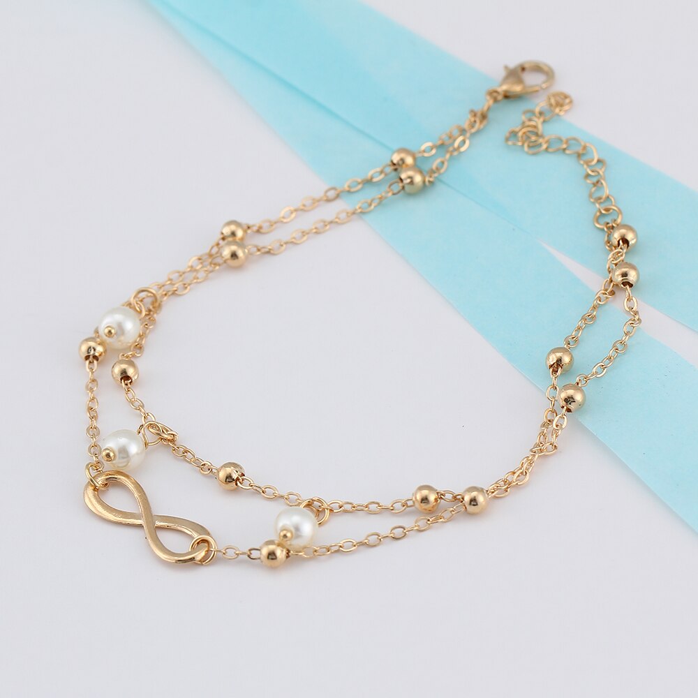 Cmoonry Mode Dubbele Oneindige Gesimuleerde Parel Hanger Enkelband Voet Ketting Zomer Armband Charm 2 Kleur Enkelbanden Voet Sieraden