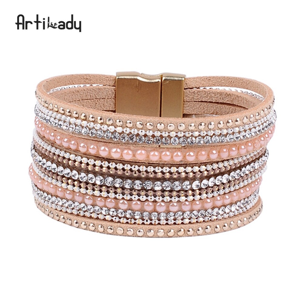 Artilady leder armreifen mit kristall luxus armreifen magnet armband frauen schmuck