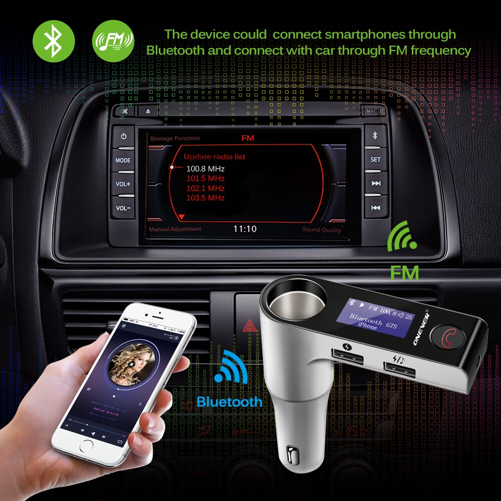 G7S Bluetooth Carkit Muziekspeler Fm-zender Modulator Met 3.1A Dual Usb Car Charger Sigarettenaansteker