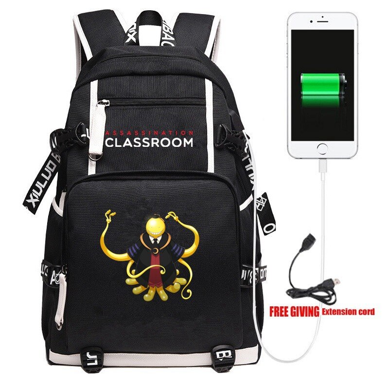 Anime Gioco Assassinio Aula USB Zaino Unisex borsa Da Viaggio Nero Borse A Spalla Bambini Adolescenti Borse per Studenti di Scuola Bookbag: 003