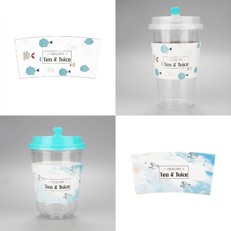 50 Stuks Isolatie Kraftpapier Plastic Cup Of Papier Cup Sets Dikker Wit Karton Creatieve Drinken Cup Mouwen