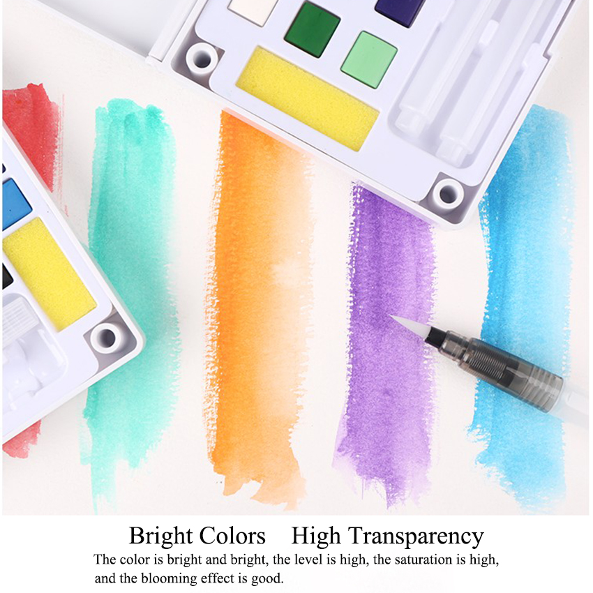12/18/24/36 farver bærbar solid akvarel maling håndmalet akvarel pigment med akvarel pensel svamp til studerende kunst
