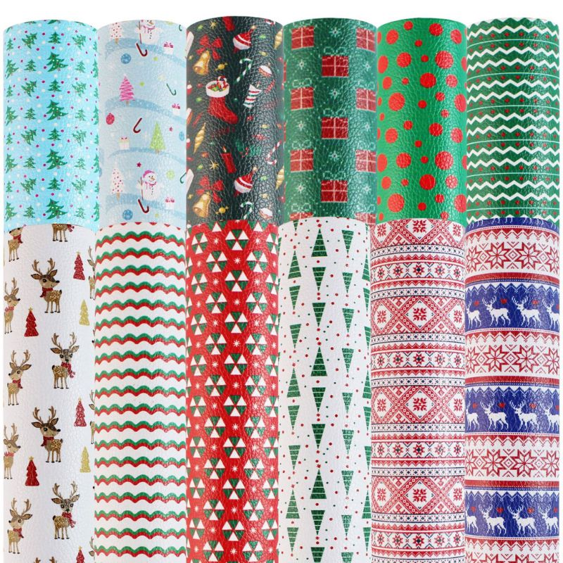 12Pcs Diy Kerst Thema Gedrukt Diy Pu Synthetisch Leer Vel Voor Oorbellen Haarelastiekjes En Craft Maken 8.2X6.3 In: Default Title