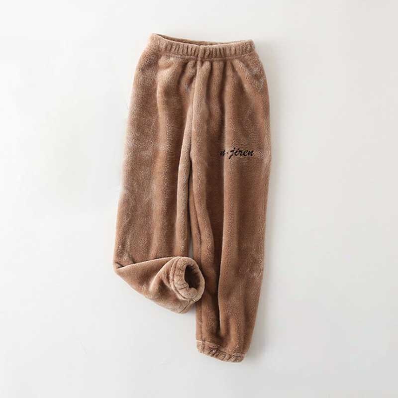 Hembyxor för barn vinter flanell pyjamasbyxor flickor pyjamasbyxor lounge wear barn sovbyxor: Kaffe / 110