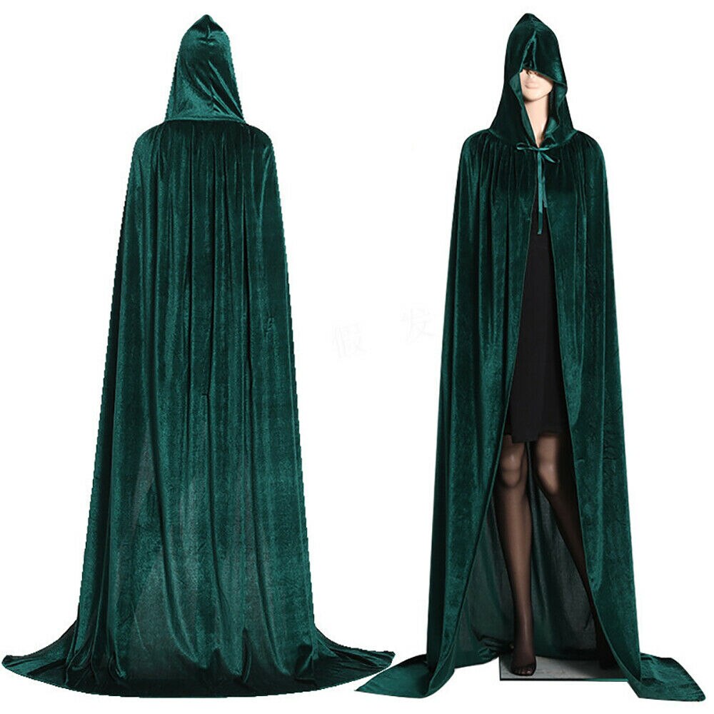 Halloween capa de terciopelo con capucha traje Medieval brujo capa traje Unisex: green