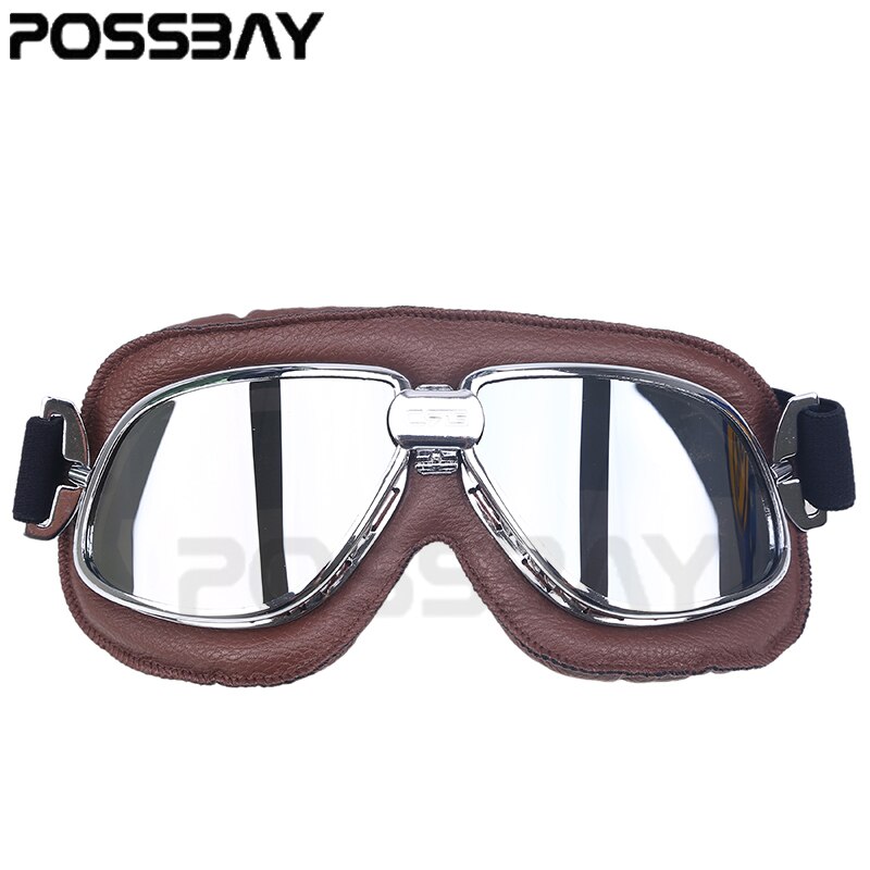 Läder motorcykel glasögon vintage pilot motocross glasögon hjälm cykling glasögon solglasögon för harley style cafe racer gafas