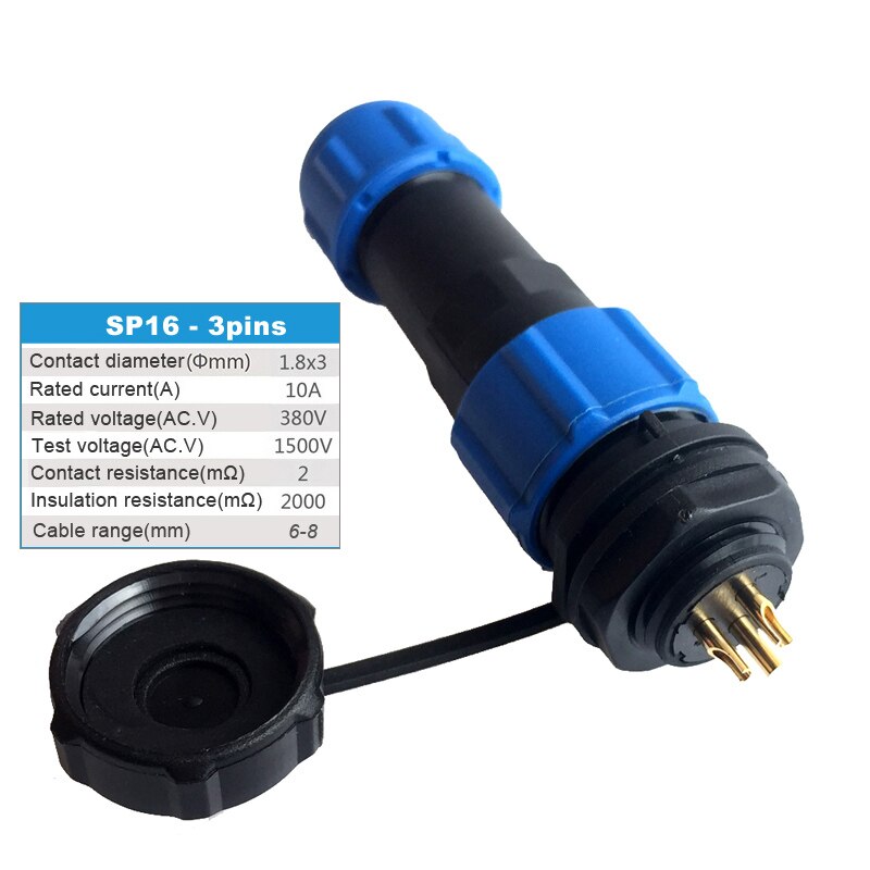 sp16 waterproof plug 2/3/4/5/6/7/9 pin plastic Male Plug & Female Socket for 6-8mm cable Panel Mount Wire connector: 3pin