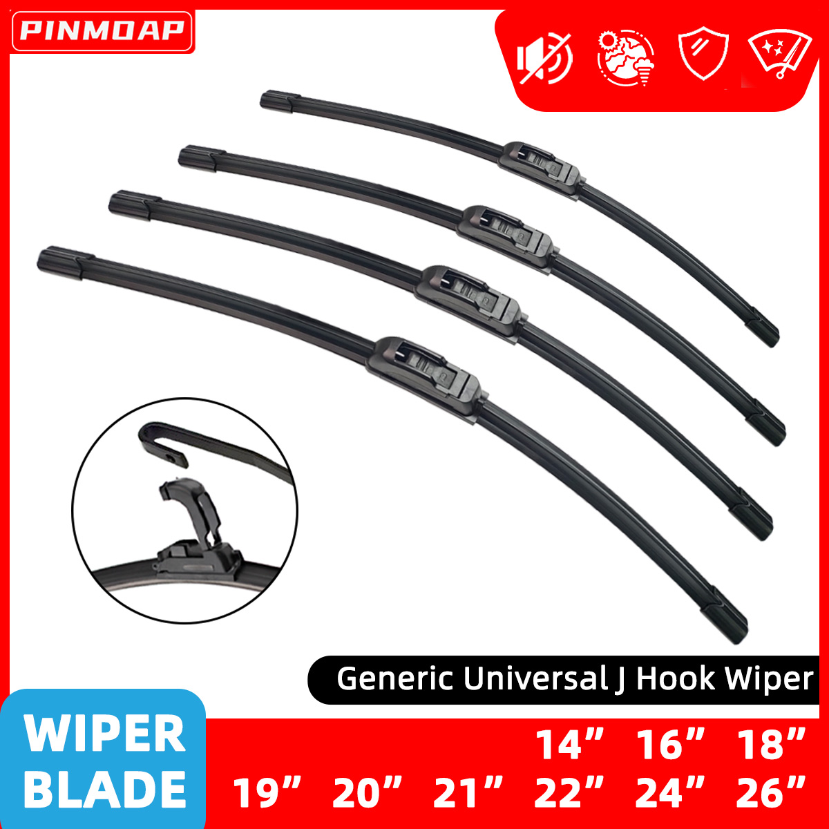 Escobillas de limpiaparabrisas de coche tipo U, limpiaparabrisas universales de goma suave sin marco, 14 "16" 18 "19" 20 "21" 22 "24" 26"