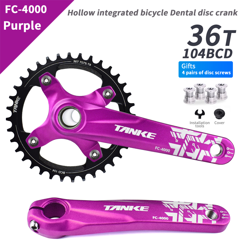 TANKE Crankset 170MM Bicycle Chainring hollow integrated crankset 104 BCD Narrow Wide Bike MTB Crown Square Hole Sprocket crank