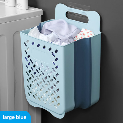 Large Capacity Laundry Basket Bathroom Wall Mounted Clothes Storage Basket Household Foldable Pants Jacket Storage Bag: Large Blue Basket