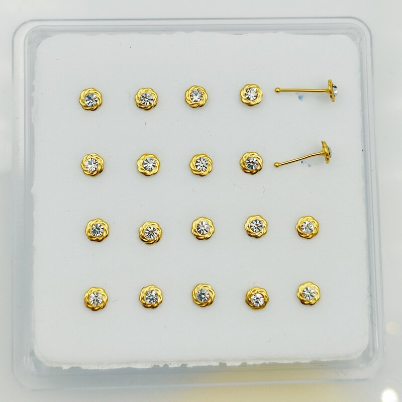 925 Sterling Zilveren Neus Stud Clear Crystal Neus Piercing Tiny Earring Nariz Piercing Lichaam Sieraden 20 Stks/pak: gold