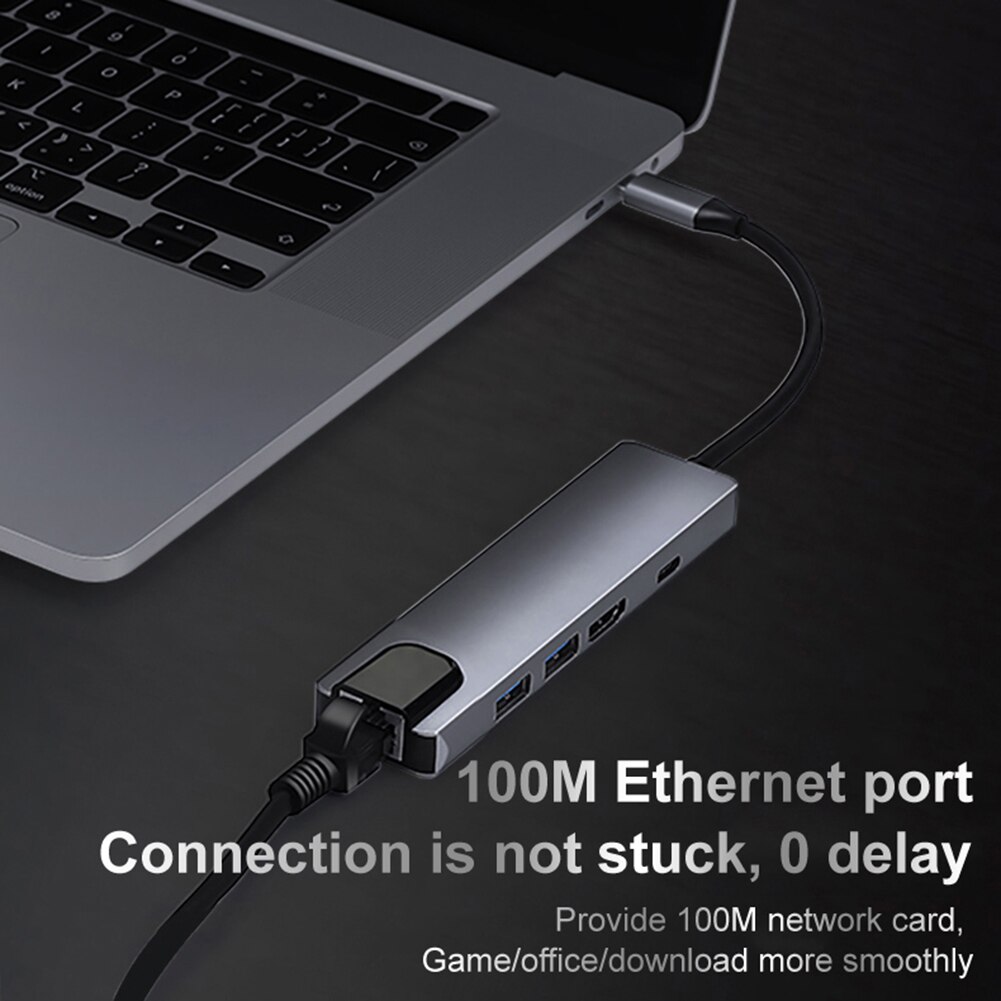 Multiple High Speed Expander Adapter 5 in 1 USB Type C Hub Adapter with 4K HDMI USB 3.0 2.0 RJ45 PD Charging Port