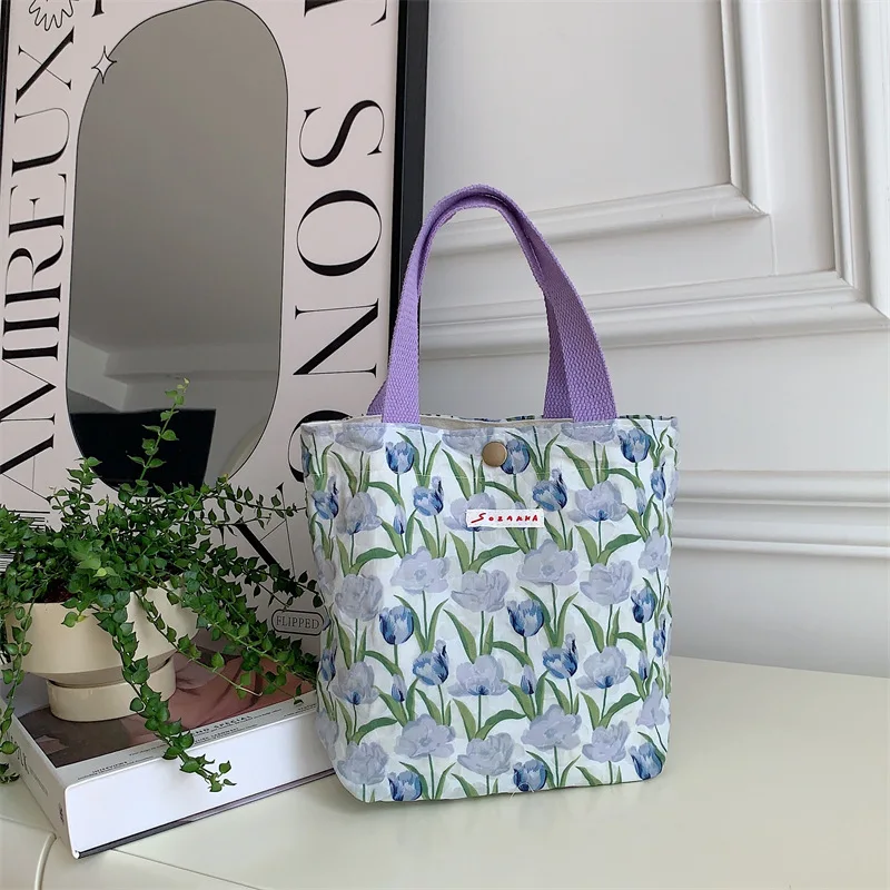 Dames Schoonheid Bloem Canvas Tas Buiten Winkelen Toilettas Telefoon Oagnzier Opbergzakken Koreaanse Doek Handtassen Lunchbox Bento Tas