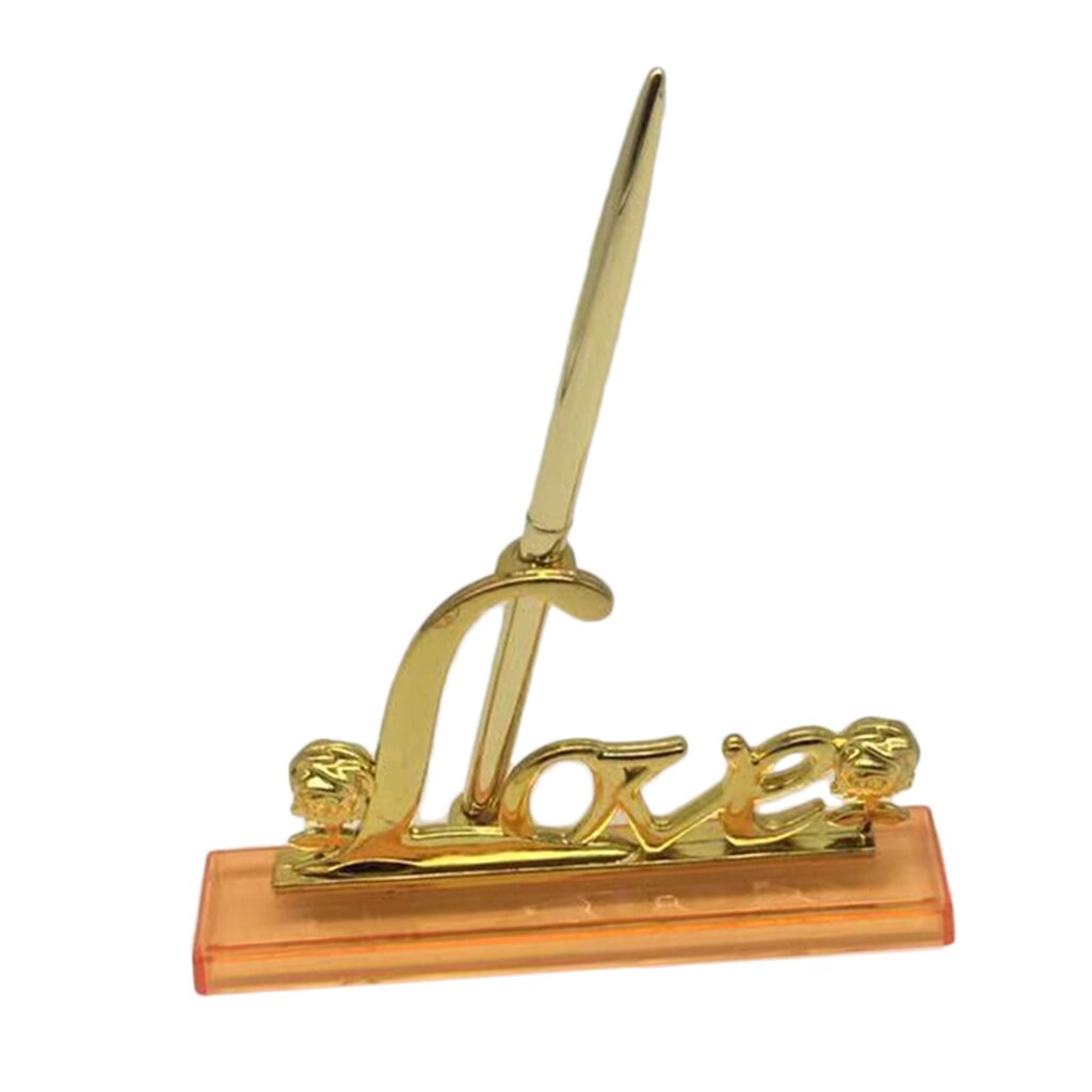 Stylo de signature de mariage avec support d&#39;amour en métal plaqué, ensemble de stylos de fête: Gold