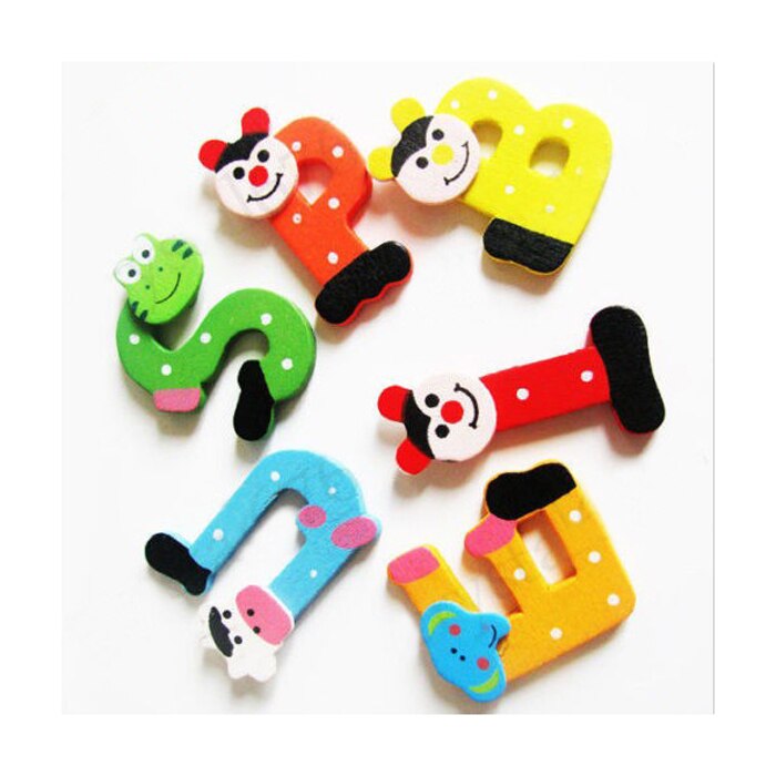 26pcs Wooden Cartoon Alphabet Magnets Model Toys Child Baby Early Educational Toys Learning English Props Se6