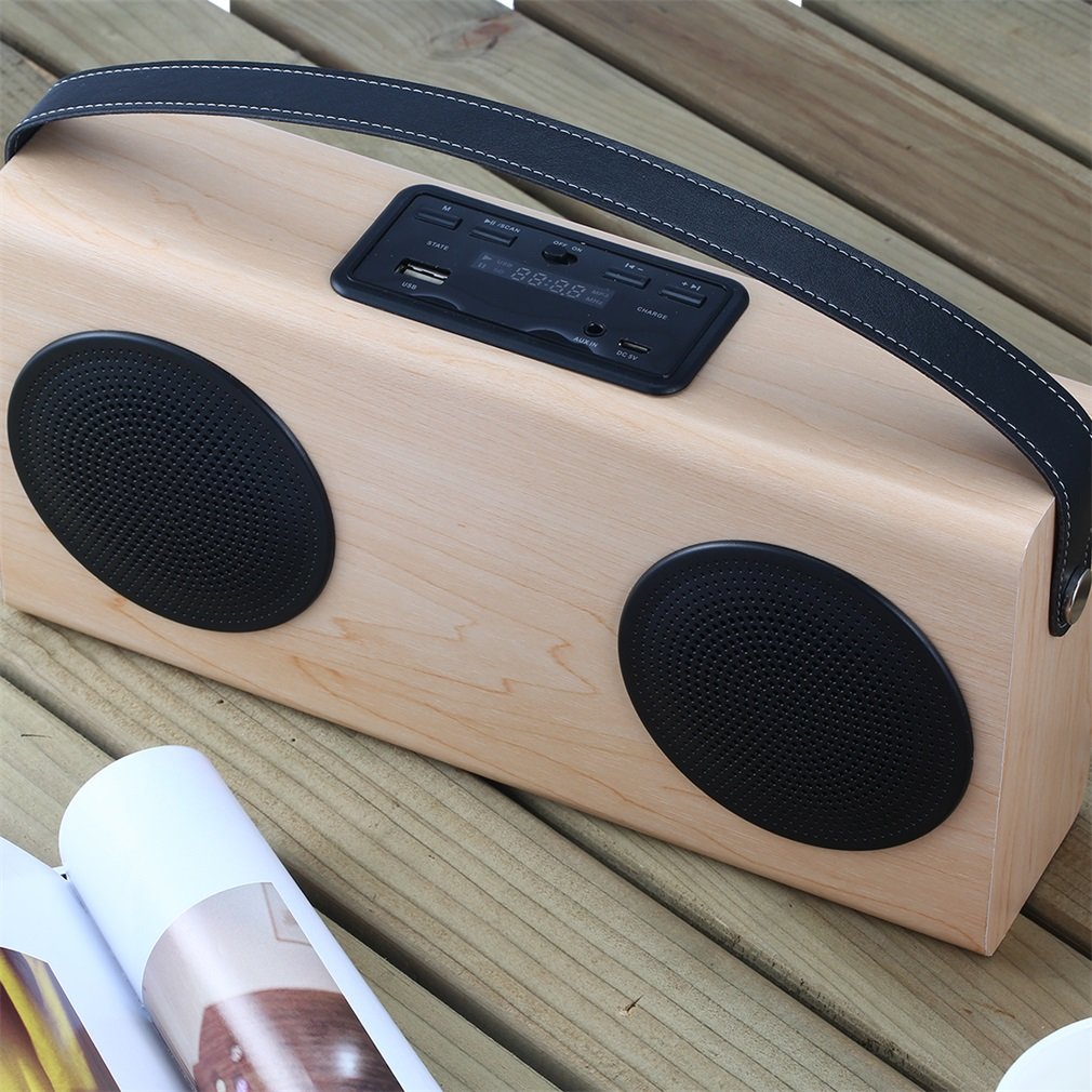 Houten Speaker Fm Radio MP3 Speler Aux Draagbare Draadloze 4000Mah Oplaadbare Batterij Voor Smartphone Tablet Computer