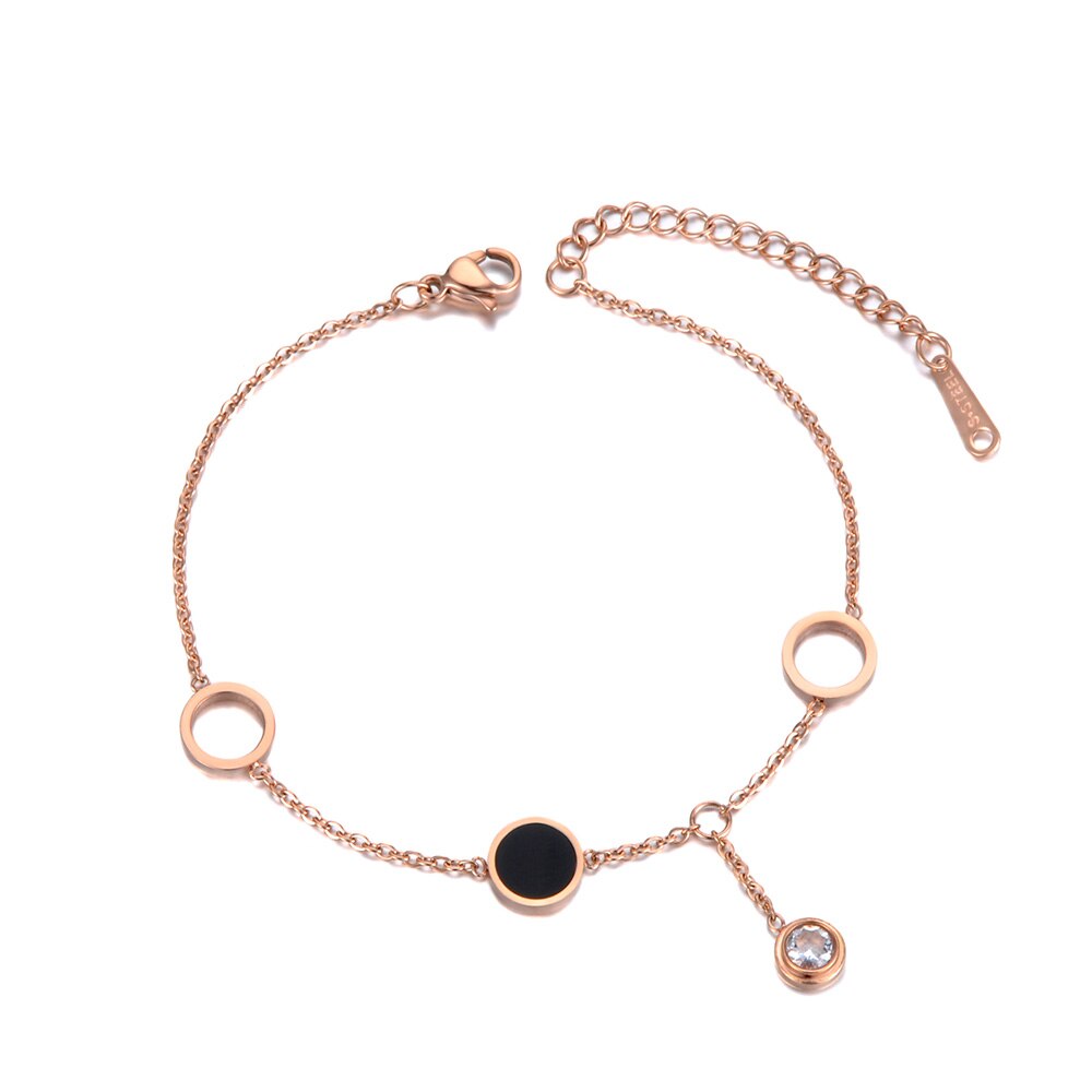 Lokaer Trendy Stainless Steel Black Acrylic Chain & Link Bracelets For Women Rose Gold CZ Crystal Charm Bracelet Jewelry B19054: Default Title