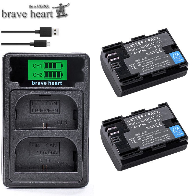4pcs Full code bateria LP-E6 LPE6 LP E6 Batteries + LCD DUAL charger For Canon 5D Mark II Mark III 6D 7D 60D 60Da 70D 80D DSLR: charger and 2battery