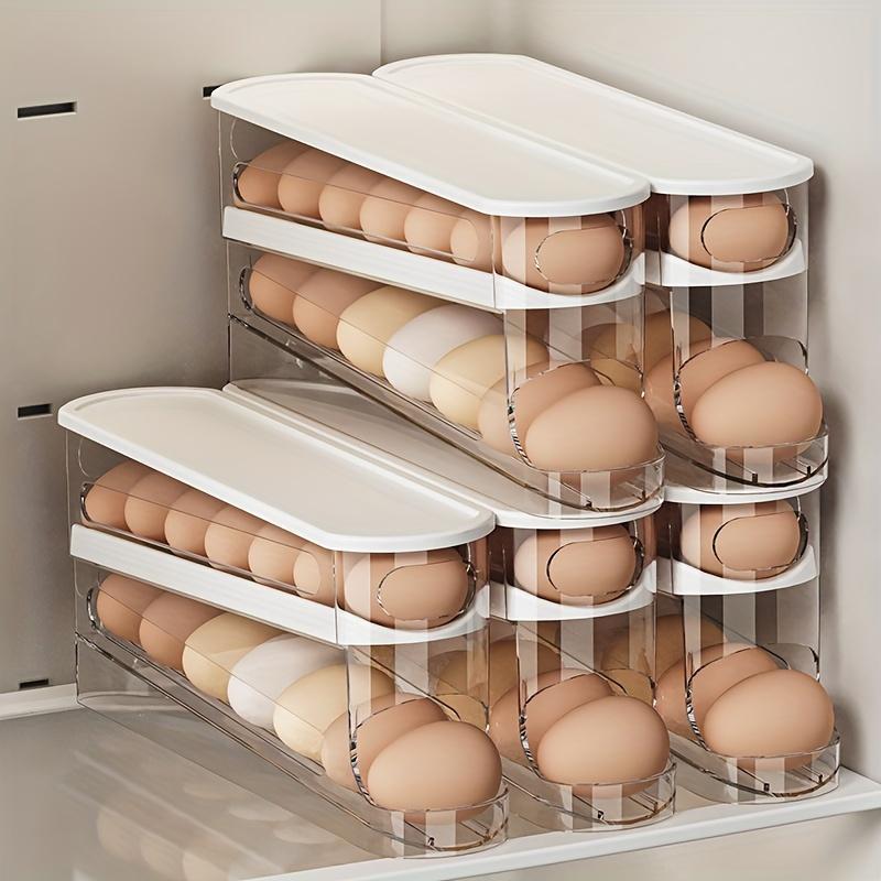 Klar oppbevaringsboks til egg, plassbesparende rullende eggholder til , 1 stk., slitesterk eggorganisator i plast til kjøleskap
